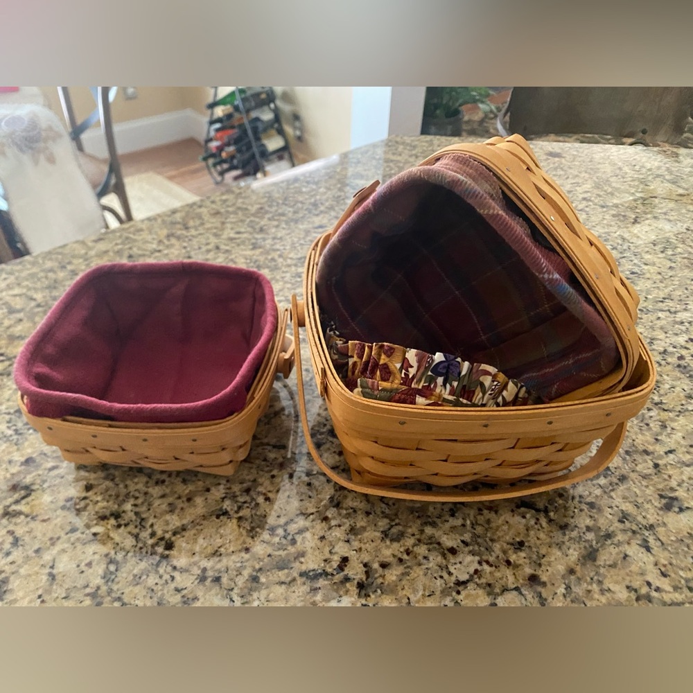 Longaberger 6 Piece Small Medium Large Square Handled Berry Baskets Linens EUC